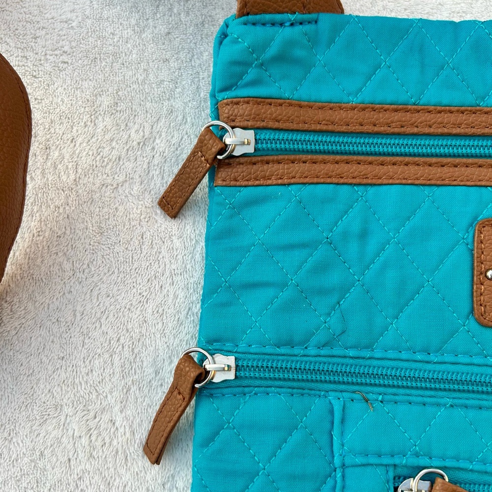 New Stone Mountain Quilted Purse Turquoise Brown Crossbody - Picture 3 of 8